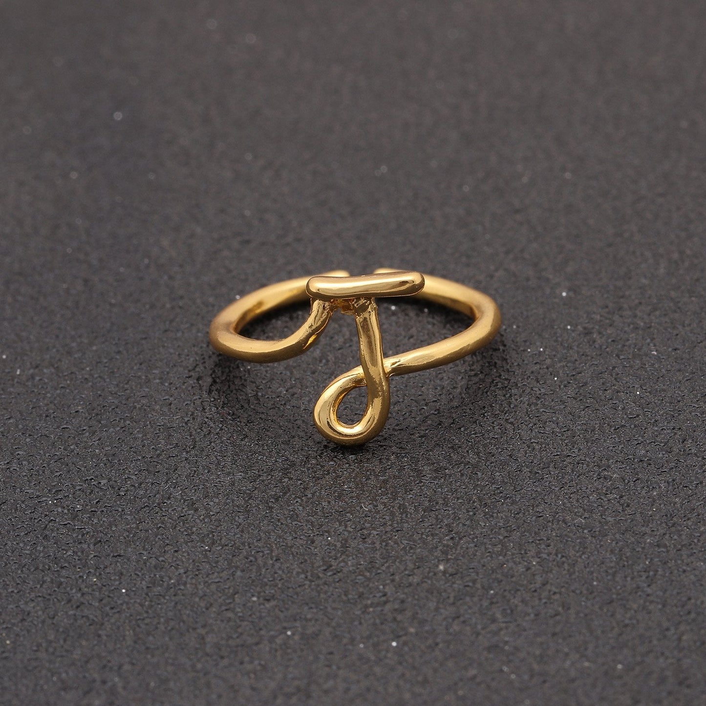 Goldtone Tone  Sleek Initial Curved Adjustable Ring ITALY Design