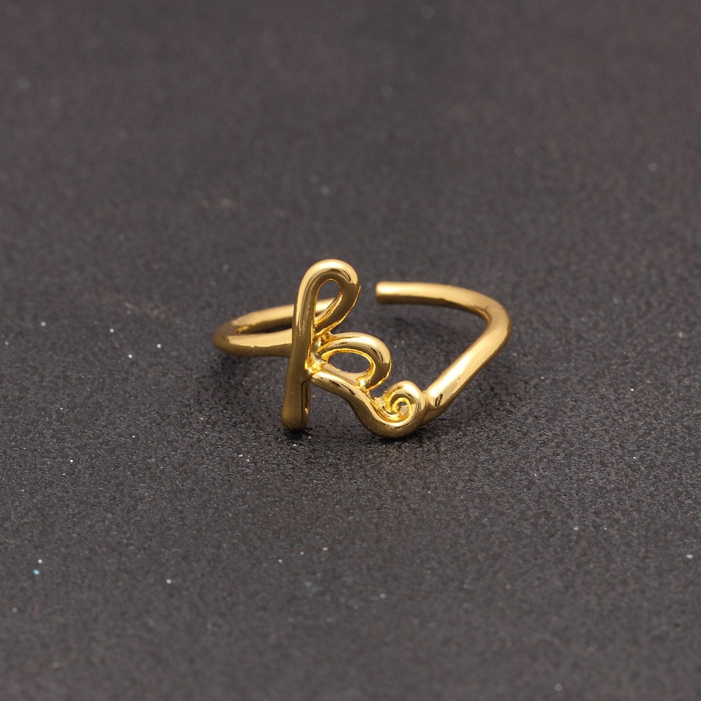 Goldtone Tone  Sleek Initial Curved Adjustable Ring ITALY Design