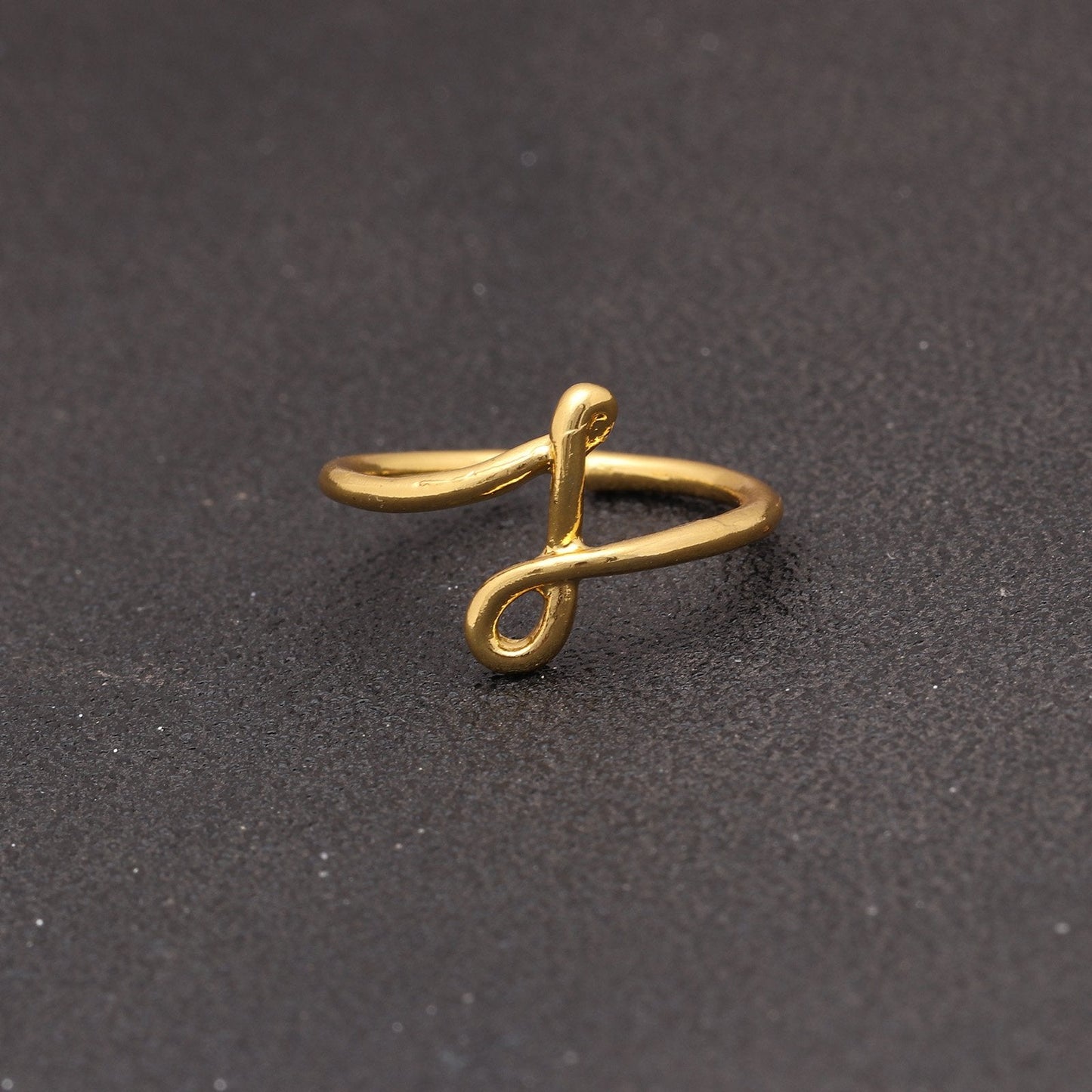 Goldtone Tone  Sleek Initial Curved Adjustable Ring ITALY Design