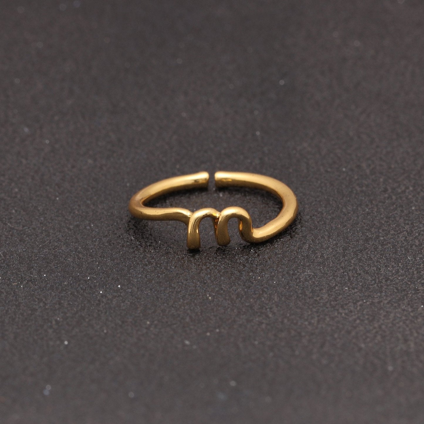 Goldtone Tone  Sleek Initial Curved Adjustable Ring ITALY Design