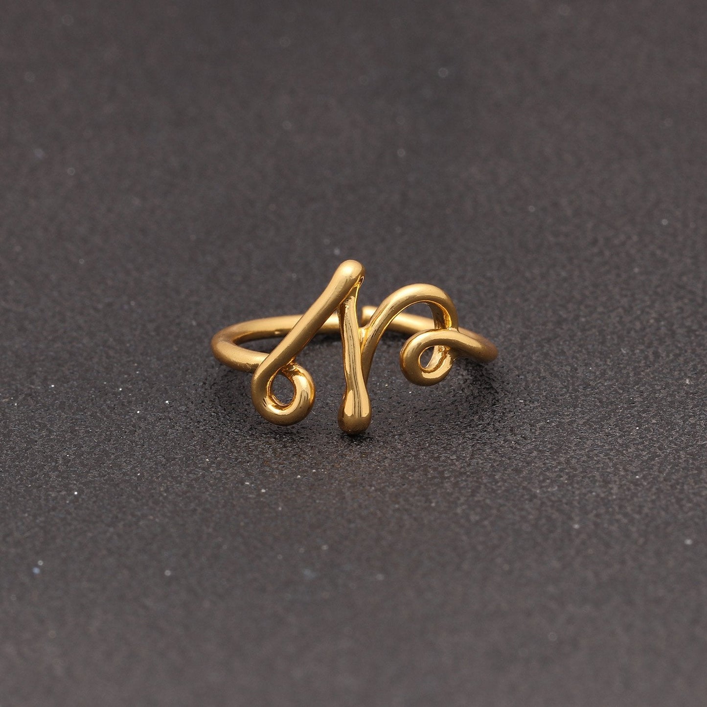 Goldtone Tone  Sleek Initial Curved Adjustable Ring ITALY Design