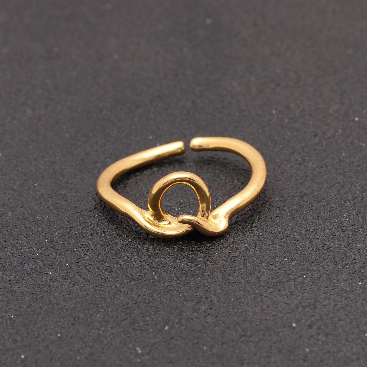 Goldtone Tone  Sleek Initial Curved Adjustable Ring ITALY Design