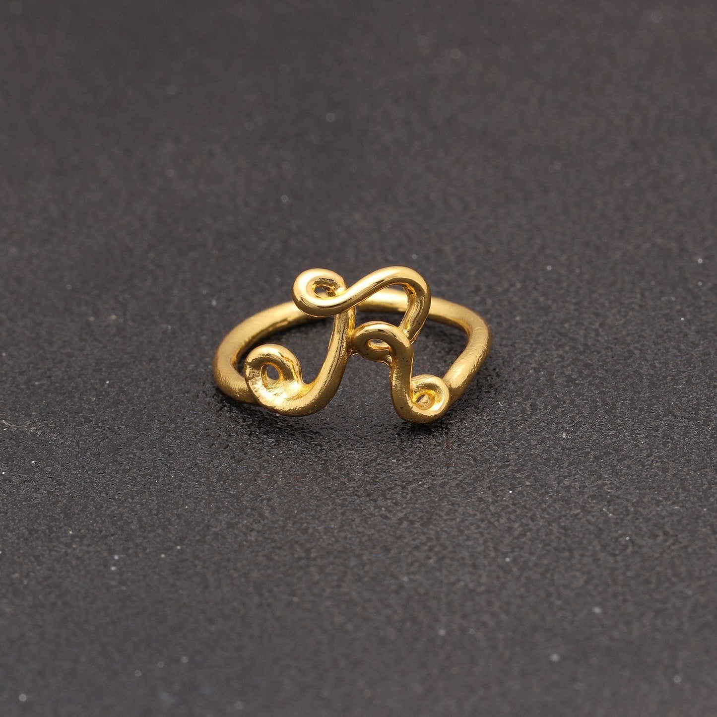 Goldtone Tone  Sleek Initial Curved Adjustable Ring ITALY Design
