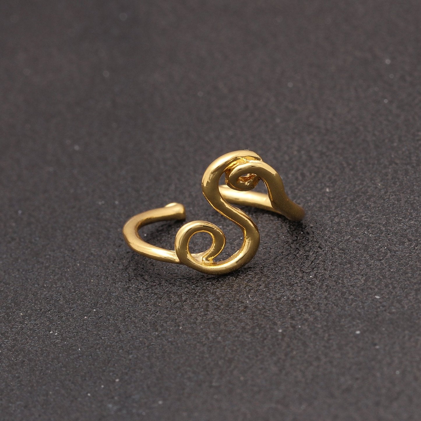 Goldtone Tone  Sleek Initial Curved Adjustable Ring ITALY Design