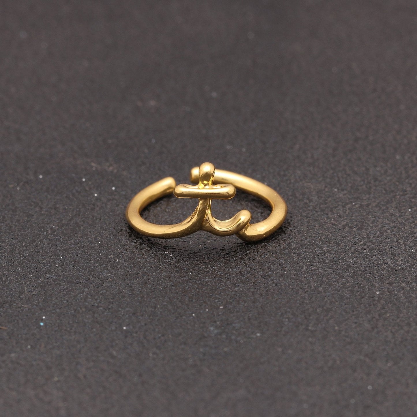 Goldtone Tone  Sleek Initial Curved Adjustable Ring ITALY Design