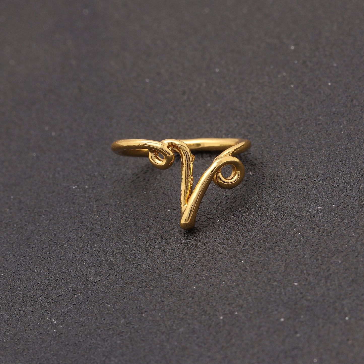 Goldtone Tone  Sleek Initial Curved Adjustable Ring ITALY Design