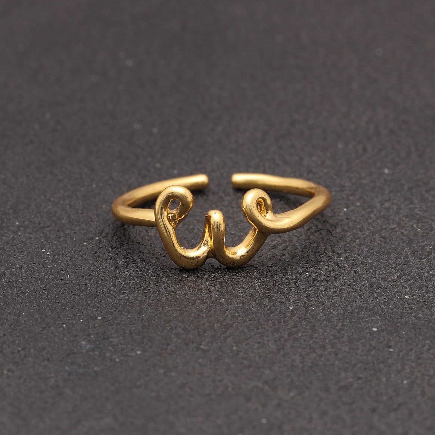 Goldtone Tone  Sleek Initial Curved Adjustable Ring ITALY Design