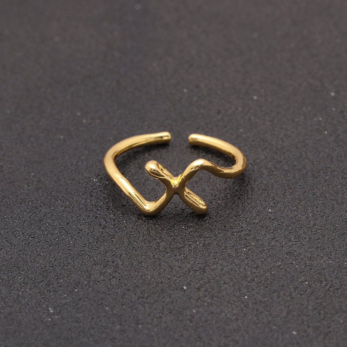 Goldtone Tone  Sleek Initial Curved Adjustable Ring ITALY Design