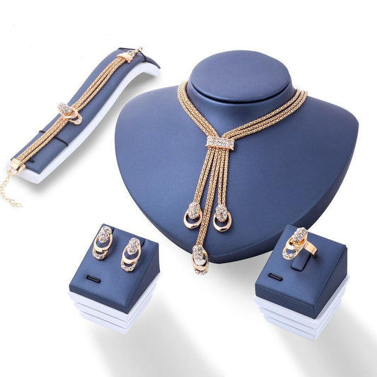 4 Piece Royal Jewelry Set With  Crystals Goldtone Set in Goldtone ITALY Design