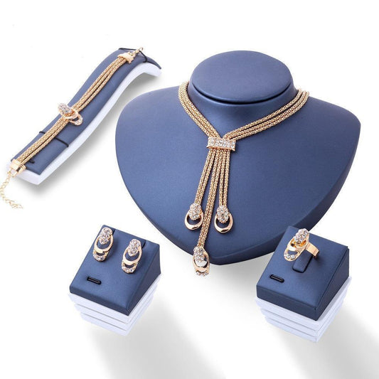4 Piece Royal Jewelry Set With Gemstone  Crystals Goldtone Set