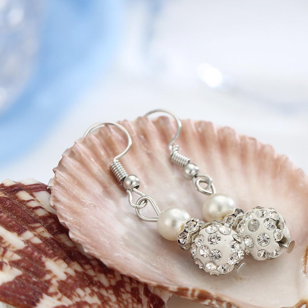3 Piece Pearl and Shamballa Jewelry Set With Crystals  Silvertone Set in  Silvertone ITALY Design