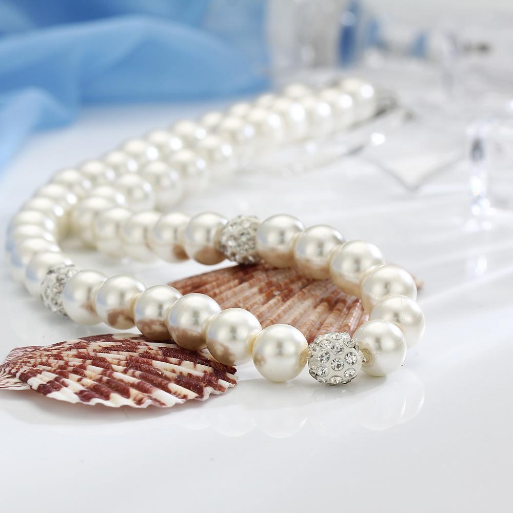 3 Piece Pearl and Shamballa Jewelry Set With Crystals  Silvertone Set in  Silvertone ITALY Design