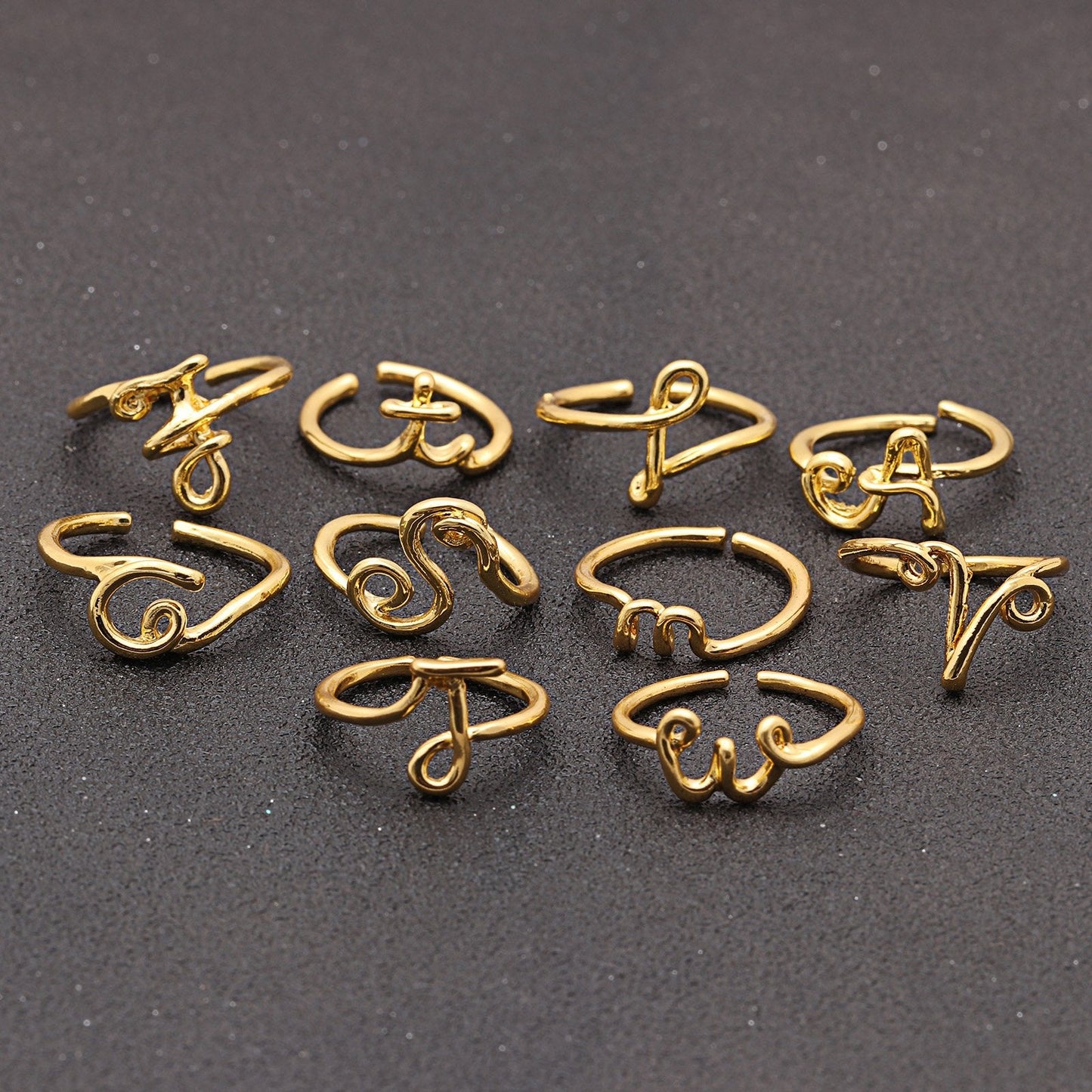 Goldtone Tone  Sleek Initial Curved Adjustable Ring ITALY Design