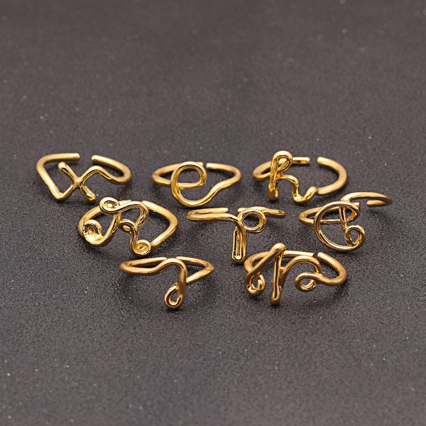 Goldtone Tone  Sleek Initial Curved Adjustable Ring ITALY Design