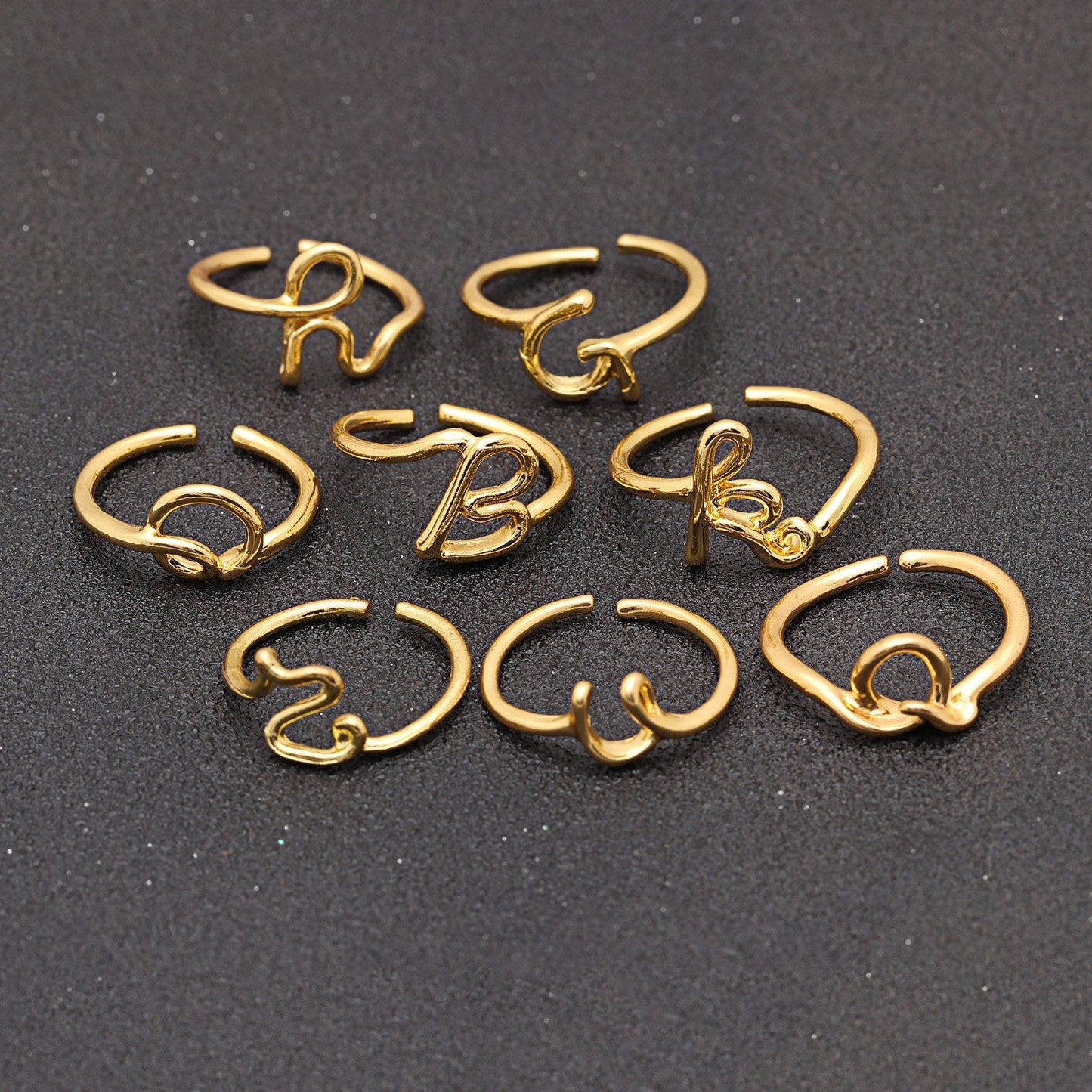 Goldtone Tone  Sleek Initial Curved Adjustable Ring ITALY Design