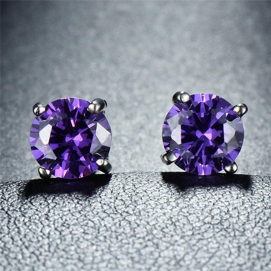 Amethyst Created Swarovski Crystal 6mm Stud Earring 14K White Gold Plated - 1.00 CT, Earring, Riakoob Jewelry, Riakoob Jewelry  jewelryjewelry deals, swarovski crystal jewelry, groupon jewelry,, jewelry for mom, 
