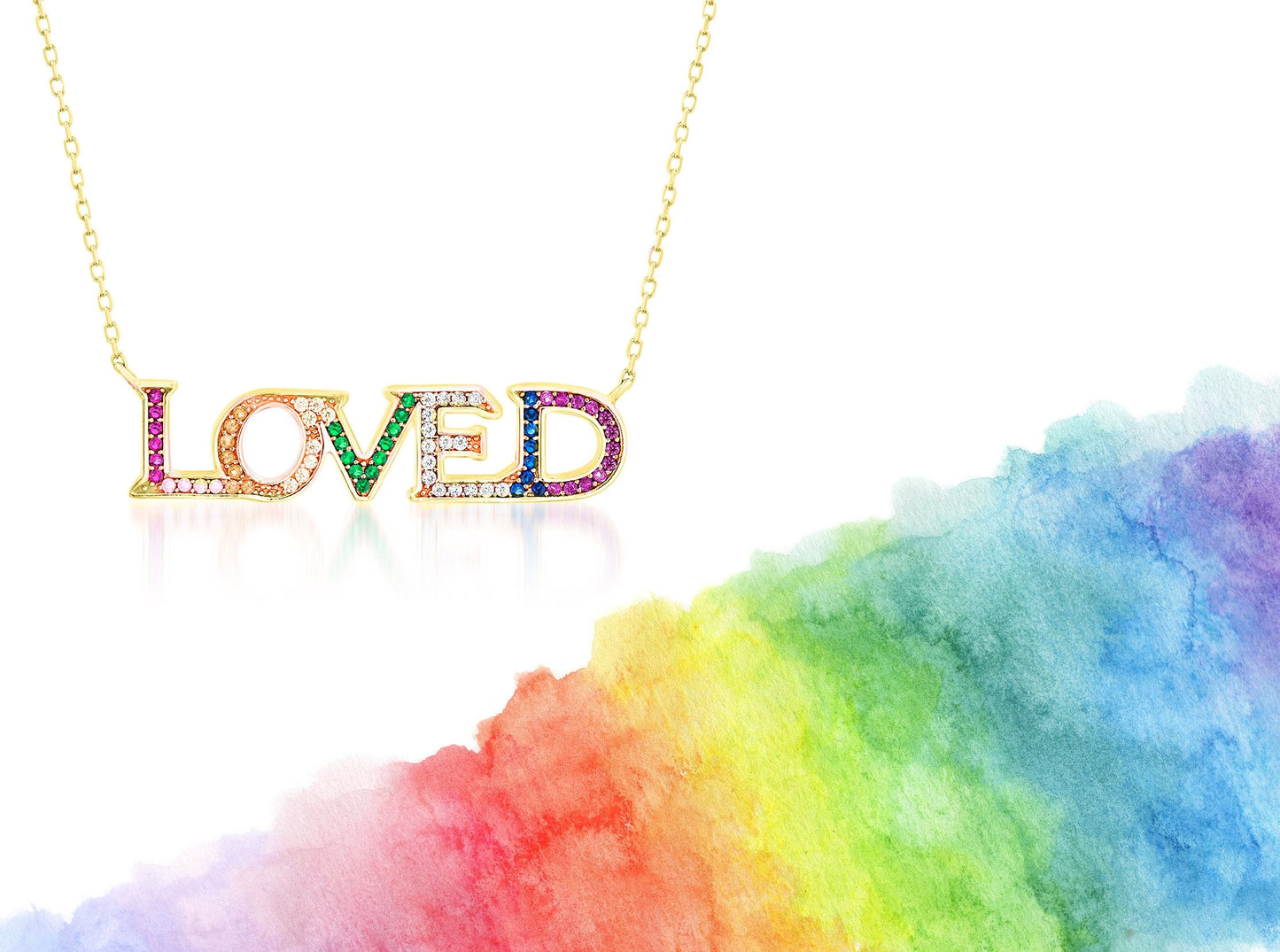 LOVED Necklace with Rainbow  Crystals 18"