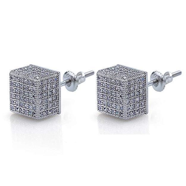 Pave Square Stud Earring Embellished with  Crystals in  Silvertone