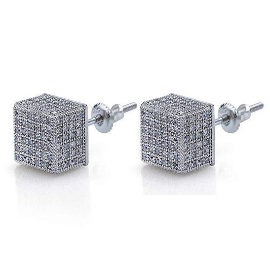 Pave Square Stud Earring Embellished with  Crystals in  Silvertone