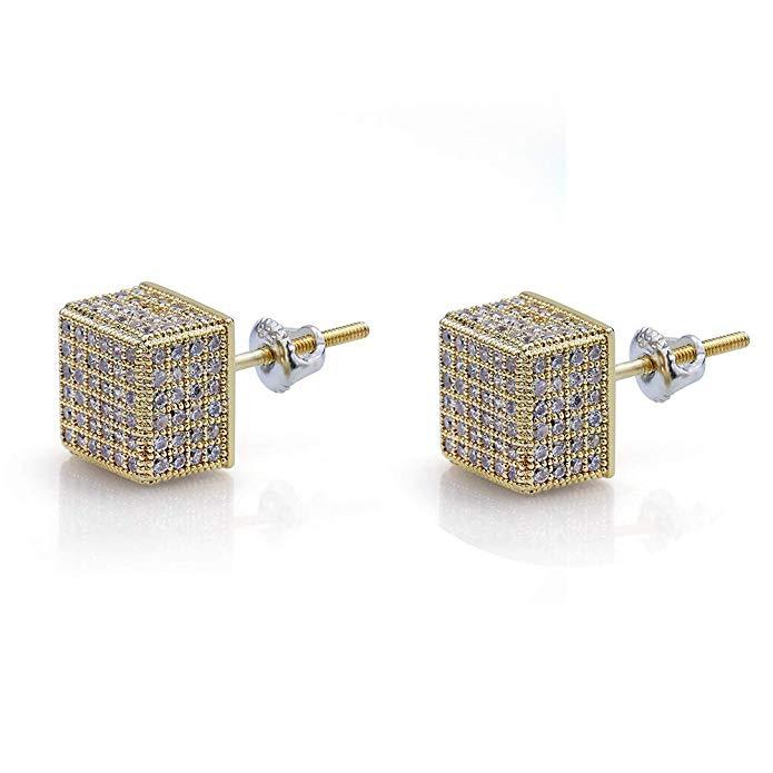 Pave Square Stud Earring Embellished with  Crystals in Goldtone