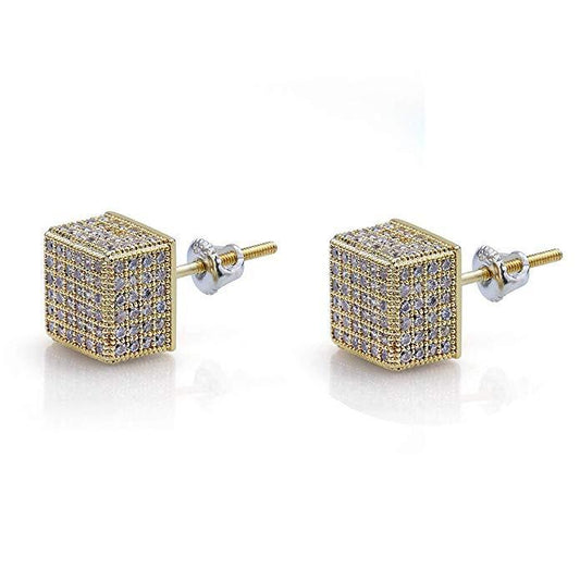 Pave Square Stud Earring Embellished with  Crystals in Goldtone
