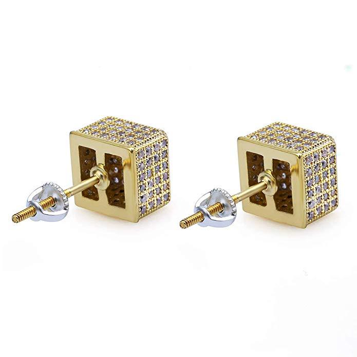 Pave Square Stud Earring Embellished with  Crystals in Goldtone