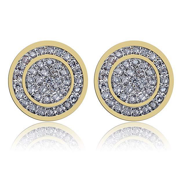 Pave Disc Stud Earring Embellished with  Crystals in Goldtone