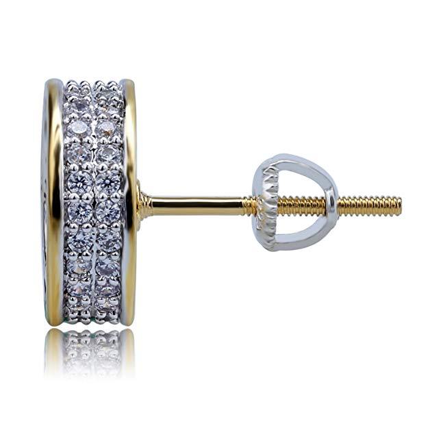 Pave Disc Stud Earring Embellished with  Crystals in Goldtone