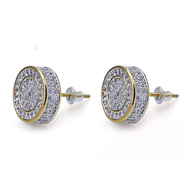 Pave Disc Stud Earring Embellished with  Crystals in Goldtone