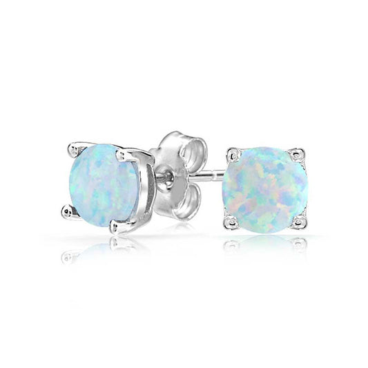 Серьги-гвоздики Opal Created 6 мм, покрытие из белого золота 14 карат