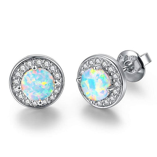 2.00 Ct Opal Created Round Halo Stud Earringin  Silvertone, Earring, Riakoob Jewelry, Riakoob Jewelry  jewelryjewelry deals, swarovski crystal jewelry, groupon jewelry,, jewelry for mom, 