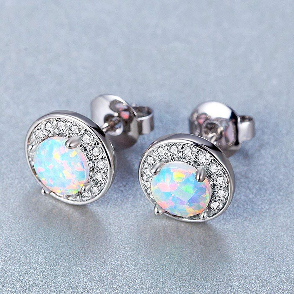 2.00 Ct Opal Created Round Halo Stud Earringin  Silvertone, Earring, Riakoob Jewelry, Riakoob Jewelry  jewelryjewelry deals, swarovski crystal jewelry, groupon jewelry,, jewelry for mom, 