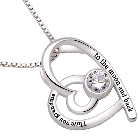 "I Love you Grandma to the moon and back" Heart Necklace Embellished with Swarovski Crystals in Silvertone, Necklace, Riakoob Jewelry, Riakoob Jewelry jewelryjewelry deals, swarovski crystal jewelry, groupon jewelry,, jewelry for mom,