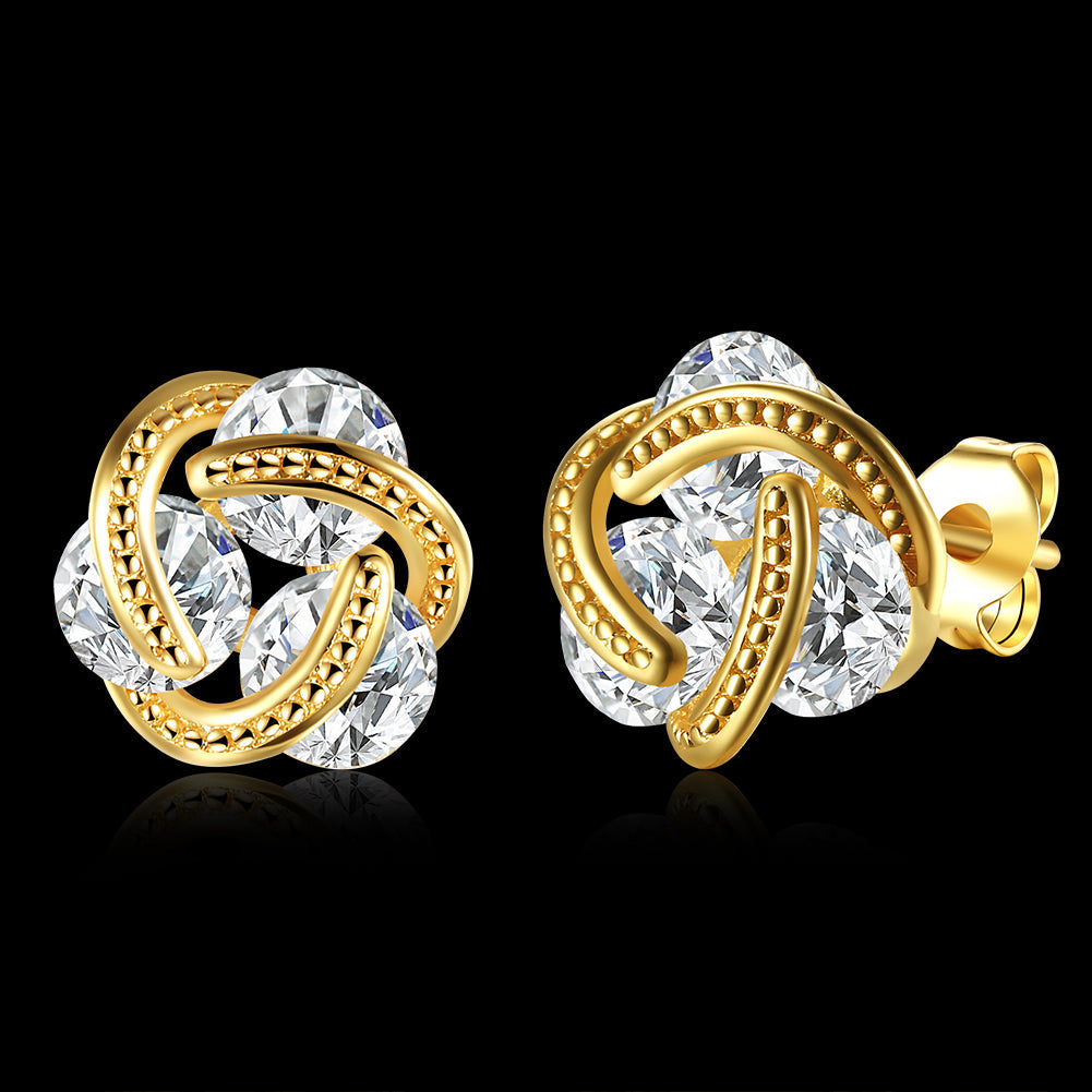 Triple Stone Knot Stud Earring in Goldtone with  Crystals
