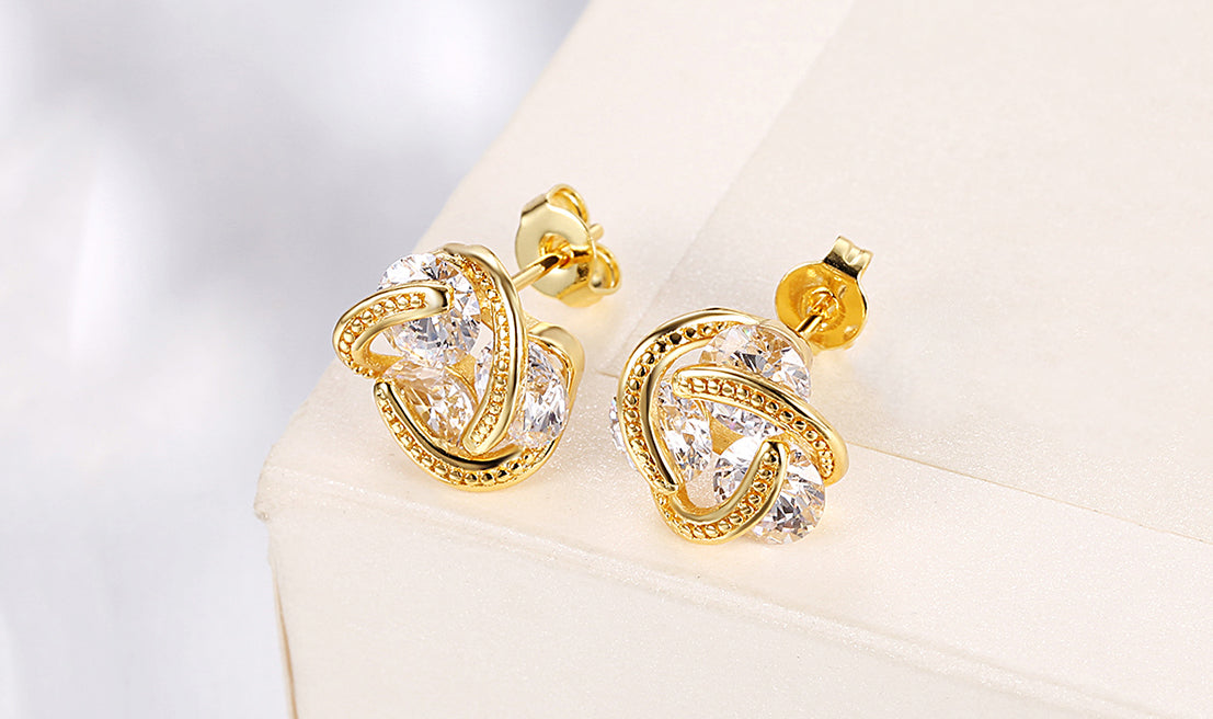 Goldtone Tone   Elements Twisted 3-Stone Stud Earrings- Options Available