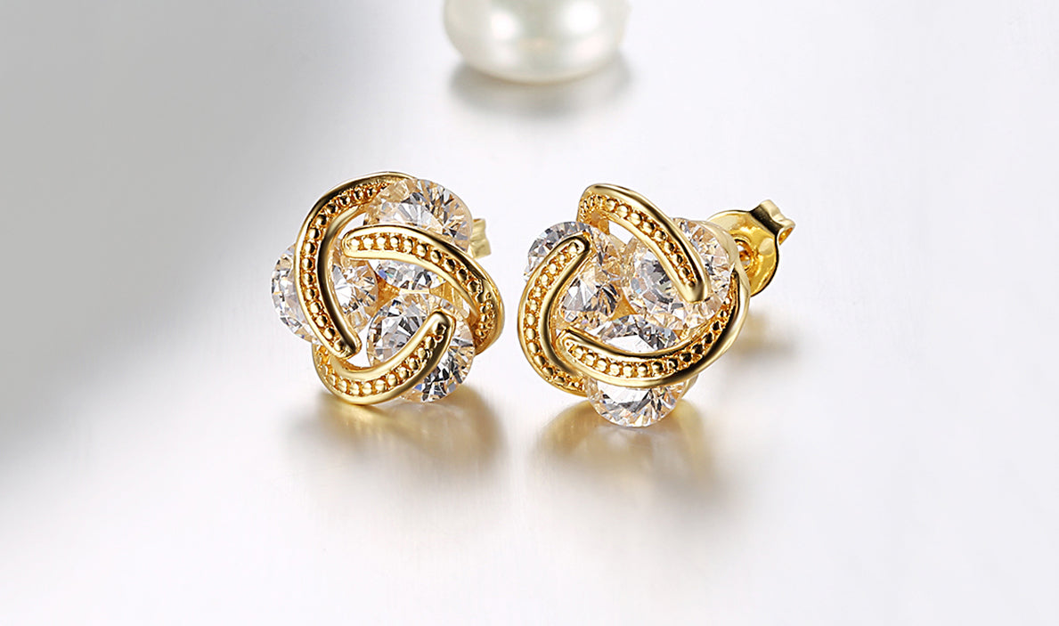 Goldtone Tone   Elements Twisted 3-Stone Stud Earrings- Options Available