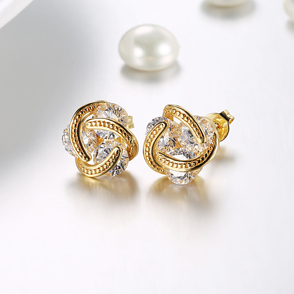 Triple Stone Knot Stud Earring in Goldtone with  Crystals