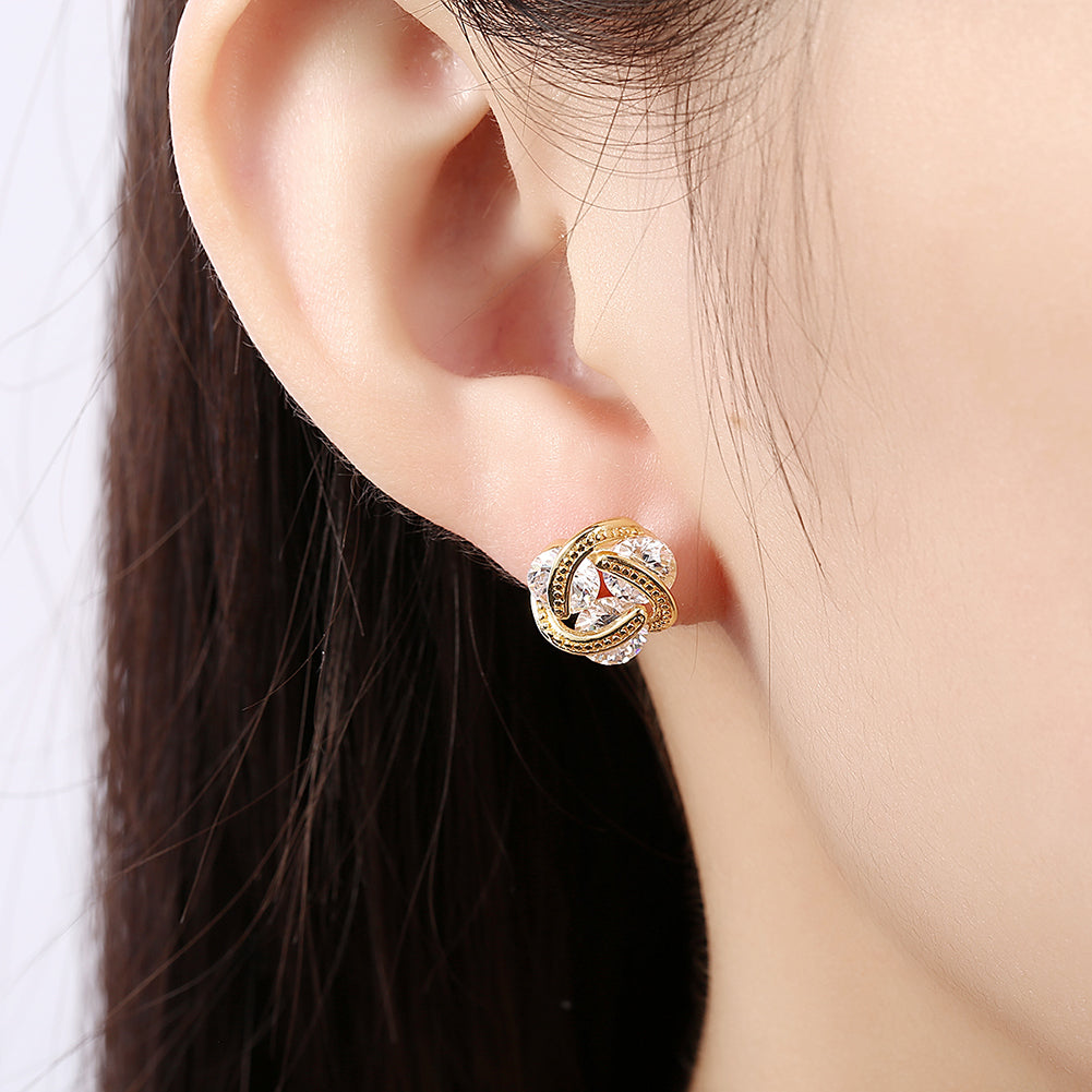 Triple Stone Knot Stud Earring in Goldtone with  Crystals