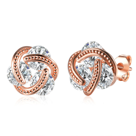 Triple Stone Knot Stud Earring in Rosegoldtone with  Crystals