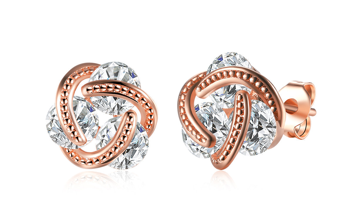 Goldtone Tone  White Sapphire Twisted 3-Stone Stud Earrings- Options Available