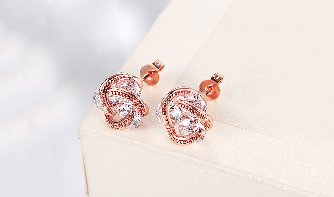 Goldtone Tone  White Sapphire Twisted 3-Stone Stud Earrings- Options Available
