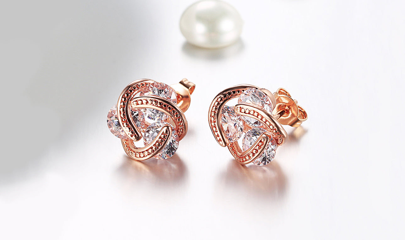 Goldtone Tone  White Sapphire Twisted 3-Stone Stud Earrings- Options Available