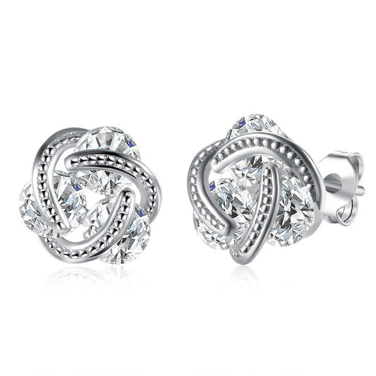 Luxe Crystal Mesh Knot Earrings Set in Silvertone - Riakoob Jewelry