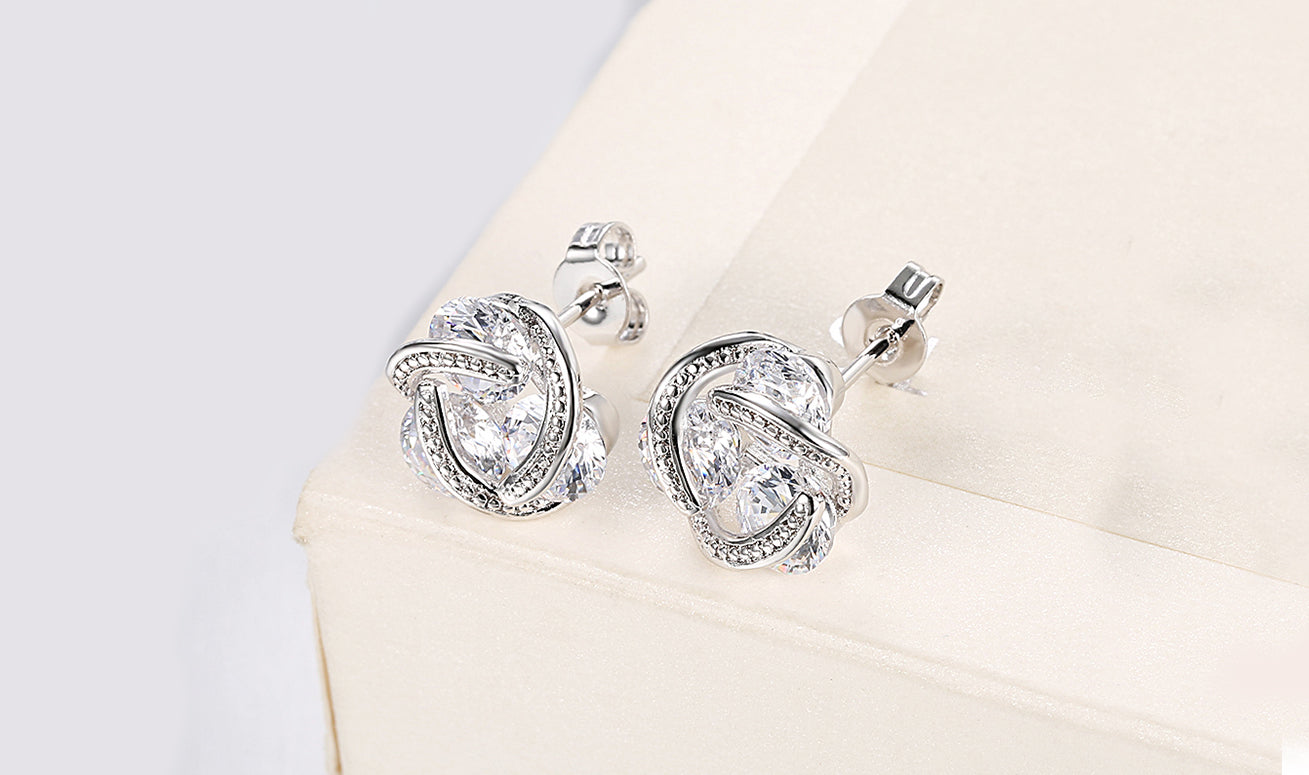 Goldtone Tone  White Sapphire Twisted 3-Stone Stud Earrings- Options Available