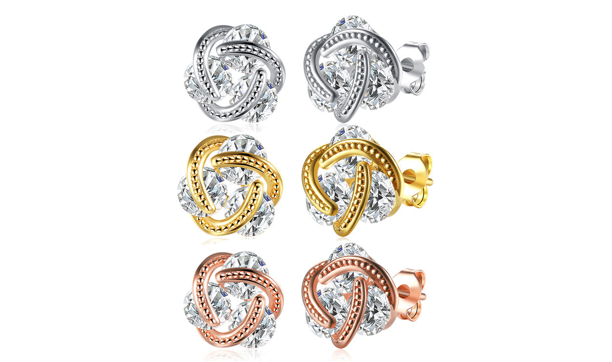 Goldtone Tone   Elements Twisted 3-Stone Stud Earrings- Options Available