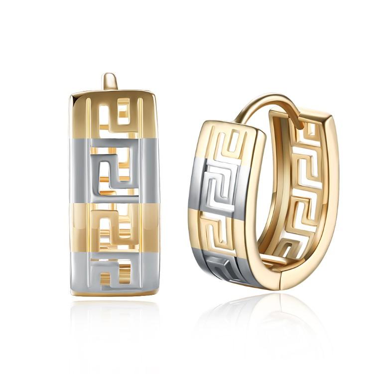 Greek Medallion Duo Toned Huggie Hoop Earrings Set in Silvertone, Earring, Riakoob Jewelry, Riakoob Jewelry  jewelryjewelry deals, swarovski crystal jewelry, groupon jewelry,, jewelry for mom, 