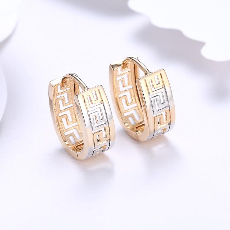 Greek Medallion Duo Toned Huggie Hoop Earrings Set in Silvertone - Riakoob Jewelry