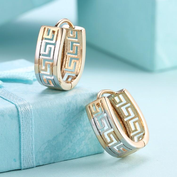 Greek Medallion Duo Toned Huggie Hoop Earrings Set in Silvertone, Earring, Riakoob Jewelry, Riakoob Jewelry  jewelryjewelry deals, swarovski crystal jewelry, groupon jewelry,, jewelry for mom, 