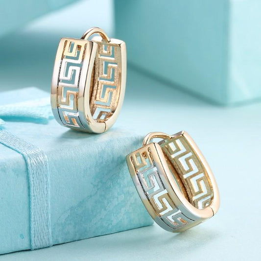 Greek Medallion Duo Toned Huggie Hoop Earrings Set in Silvertone, Earring, Riakoob Jewelry, Riakoob Jewelry  jewelryjewelry deals, swarovski crystal jewelry, groupon jewelry,, jewelry for mom, 