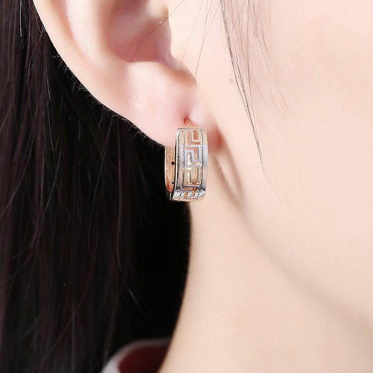 Greek Medallion Duo Toned Huggie Hoop Earrings Set in Silvertone, Earring, Riakoob Jewelry, Riakoob Jewelry  jewelryjewelry deals, swarovski crystal jewelry, groupon jewelry,, jewelry for mom, 